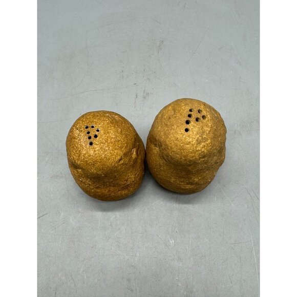 Vintage Ceramic Potato Shaped 2 Pepper Shakers Rustic Finish brown 2.5" READ - Picture 2 of 8